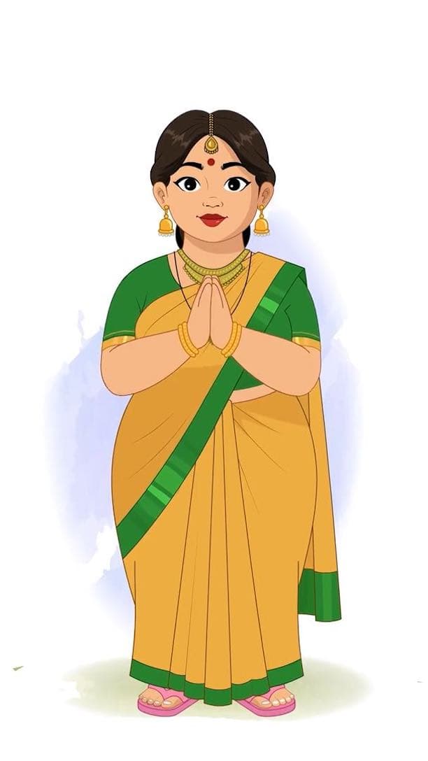 A fat Indian woman greeting animated vector cartoon character AKA Anuradha