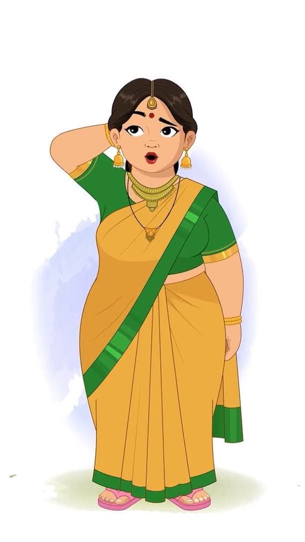 A fat Indian confused woman animated vector cartoon character AKA Anuradha