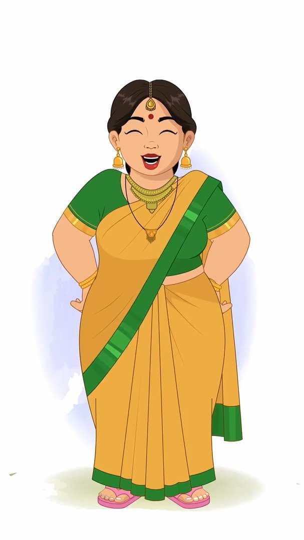 A fat Indian laughing woman animated vector cartoon character AKA Anuradha