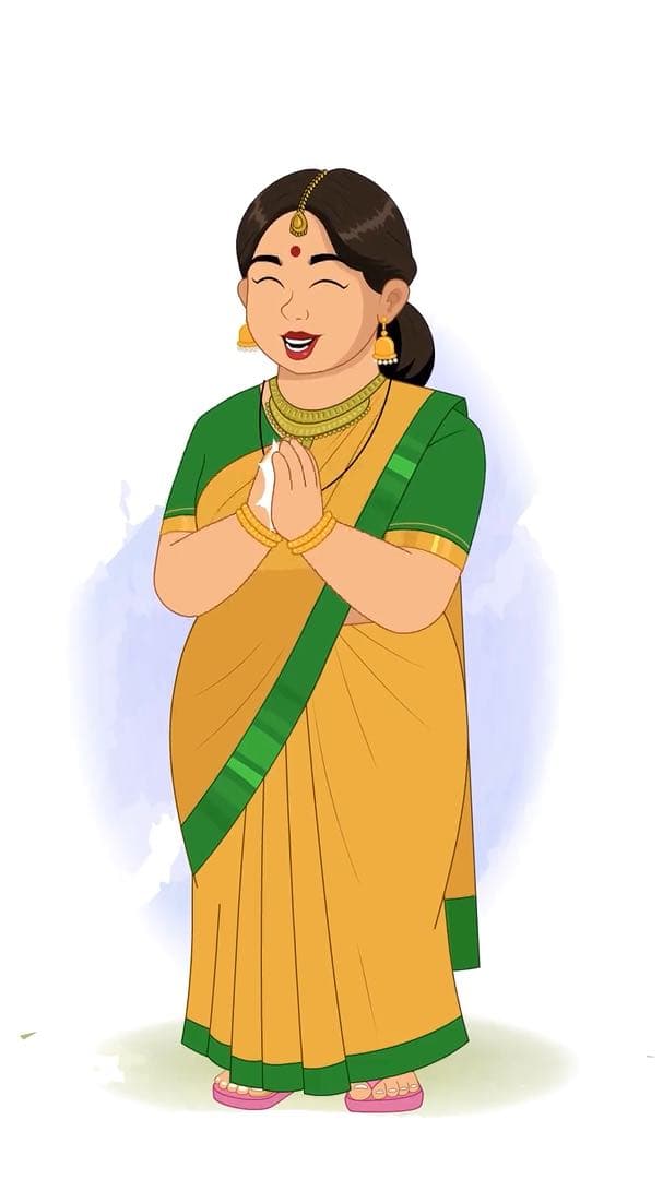 A fat Indian clapping woman animated vector cartoon character AKA Anuradha