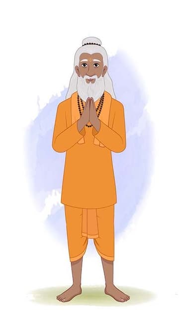 A sage sadhu Gretting animated vector cartoon character AKA Premacharya