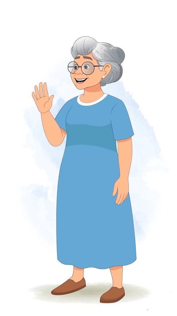 A grandma saying hi animated vector cartoon character AKA Martha