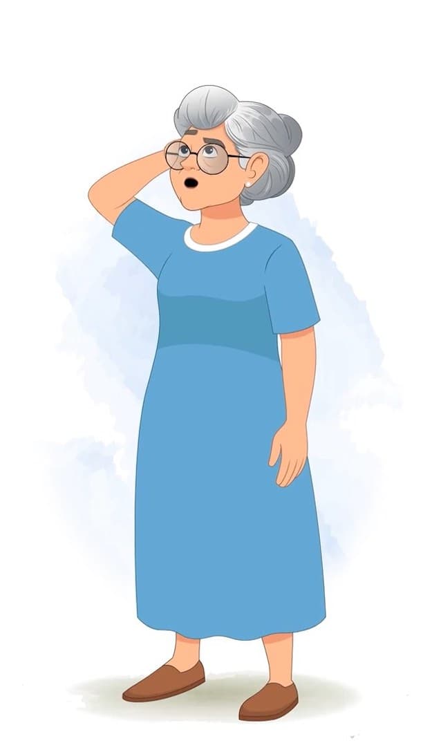 A 1/3 confused grandma animated vector cartoon character AKA Martha