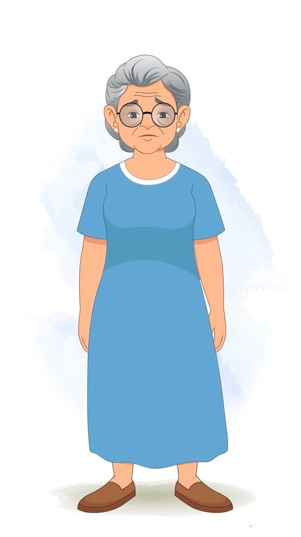 A sad grandma animated vector cartoon character AKA Martha