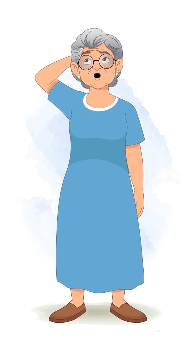 A confused grandma animated vector cartoon character AKA Martha