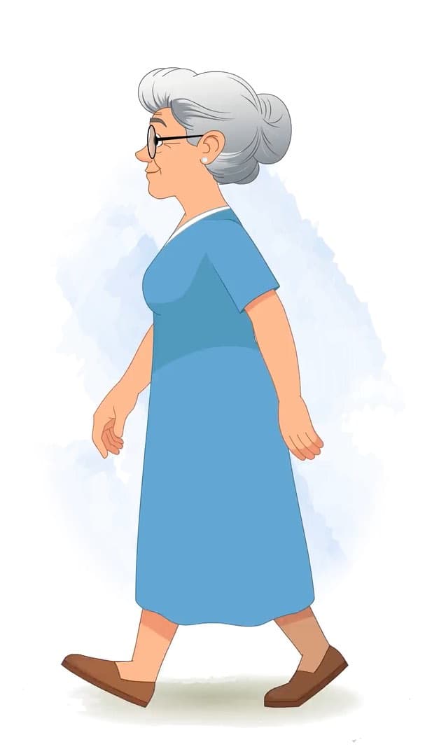 A grandma side walking animated vector cartoon character AKA Martha
