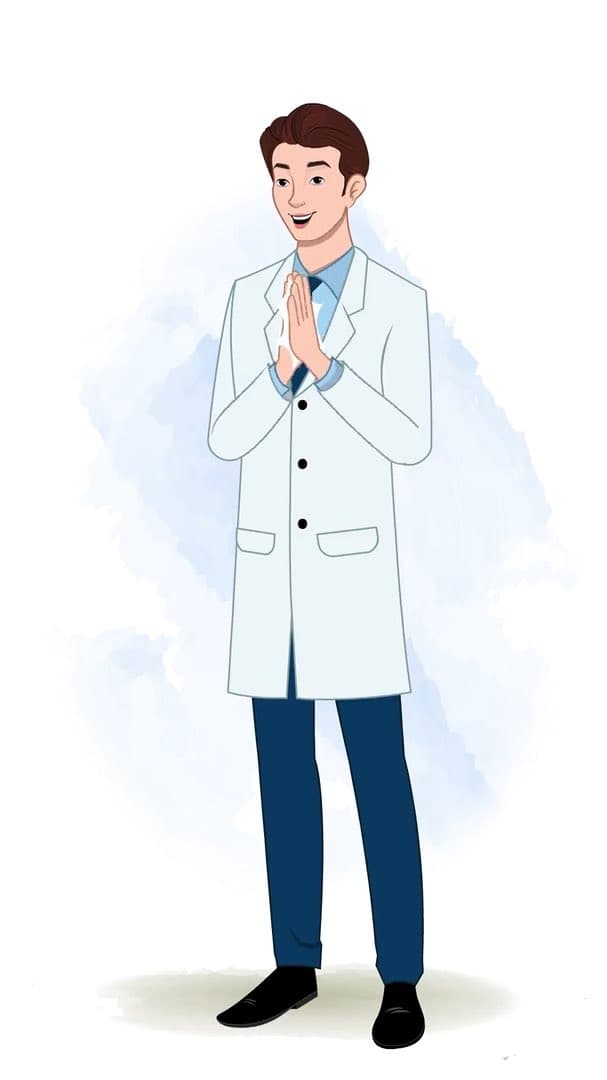 A male dentist clapping animated vector cartoon character AKA Oliver