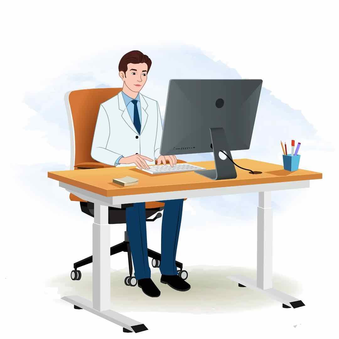 A male dentist working on computer animated vector cartoon character AKA Oliver