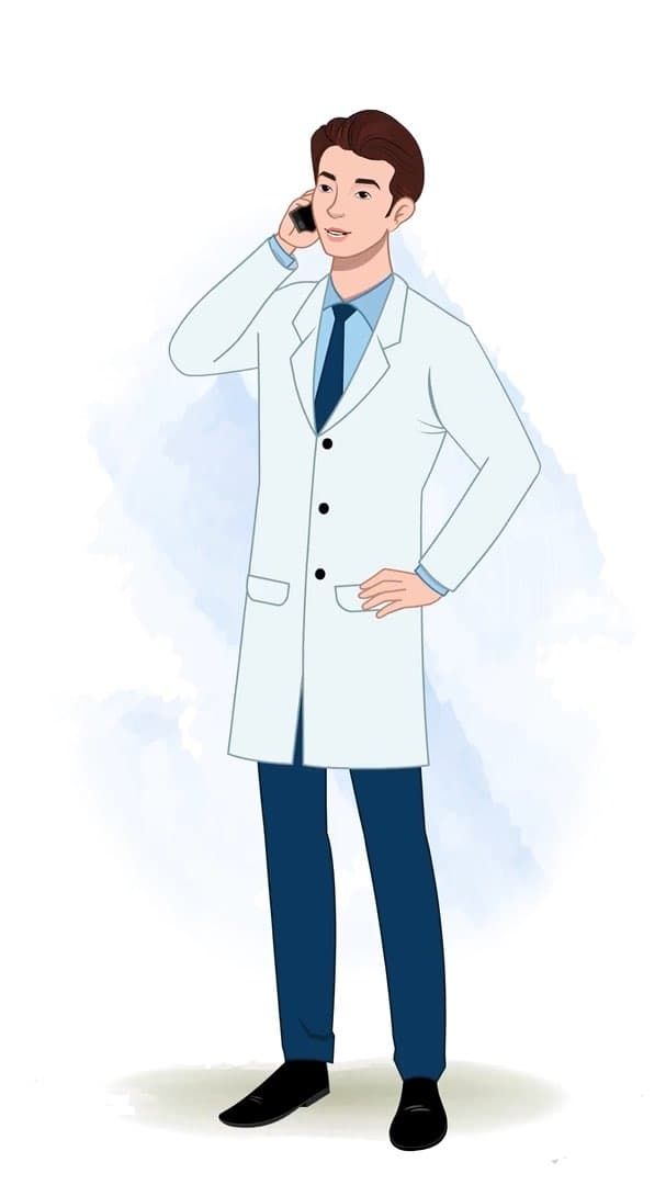A male dentist talking on phone animated vector cartoon character AKA Oliver