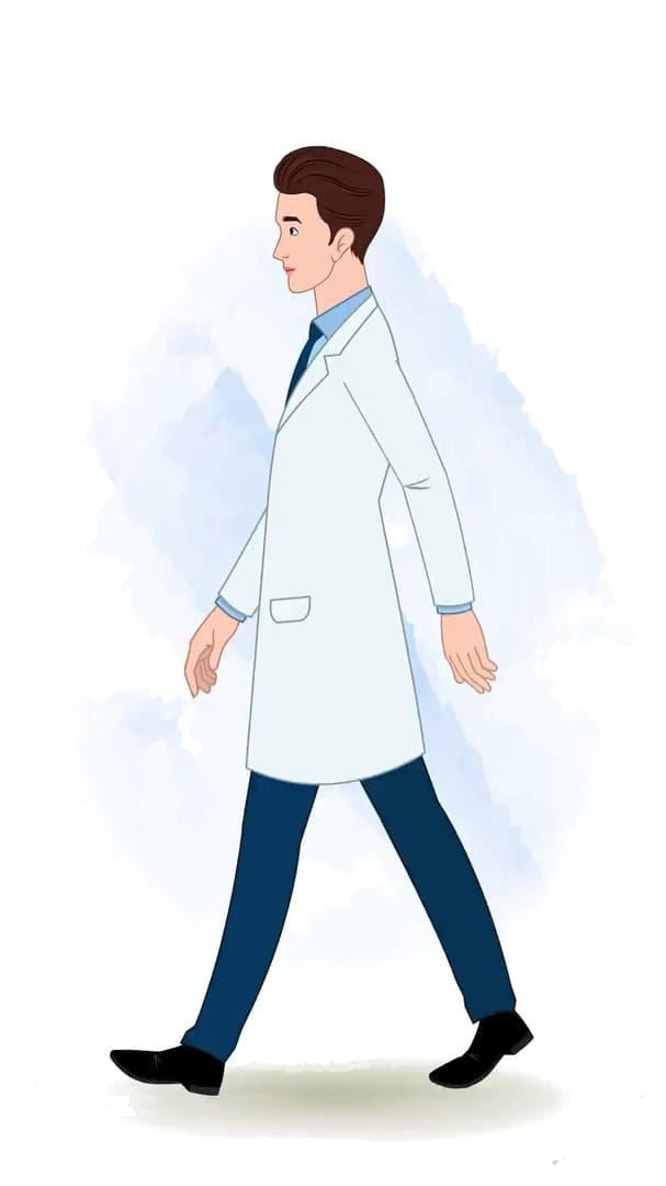 A male dentist side walking animated vector cartoon character AKA Oliver
