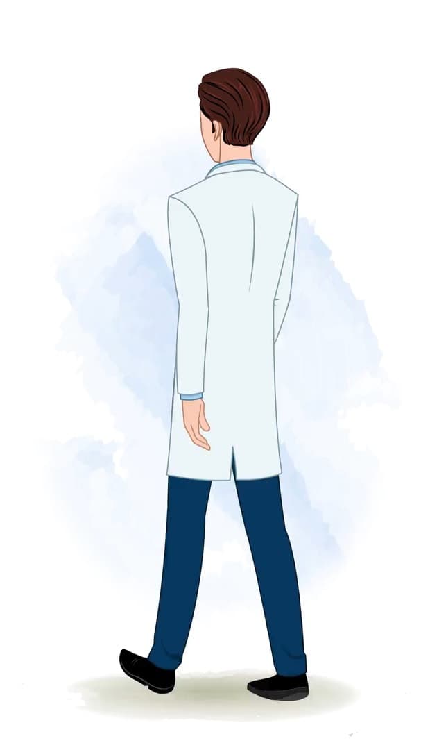 A male dentist back third walking animated vector cartoon character AKA Oliver