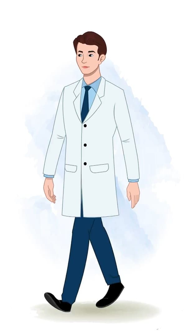 A male dentist walking animated vector cartoon character AKA Oliver