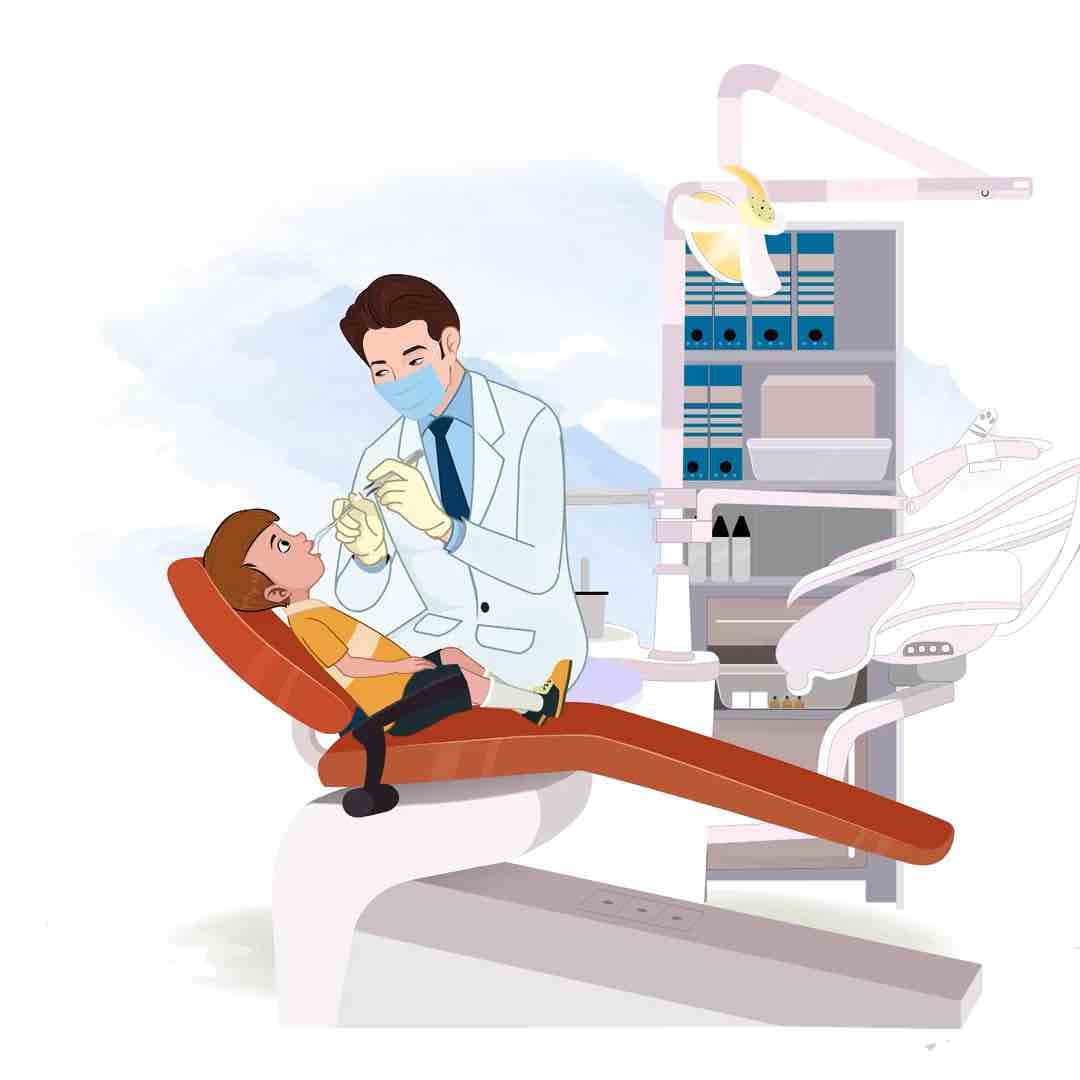 A male dentist treating a child in clinic animated vector cartoon character AKA Oliver