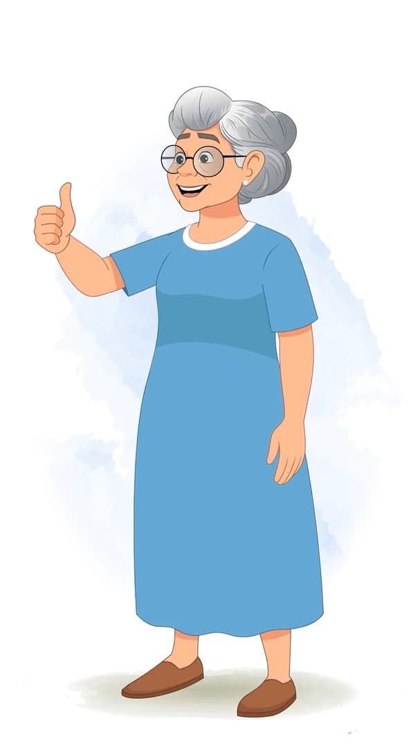 A grandma showinig thumbs up animated vector cartoon character AKA Martha