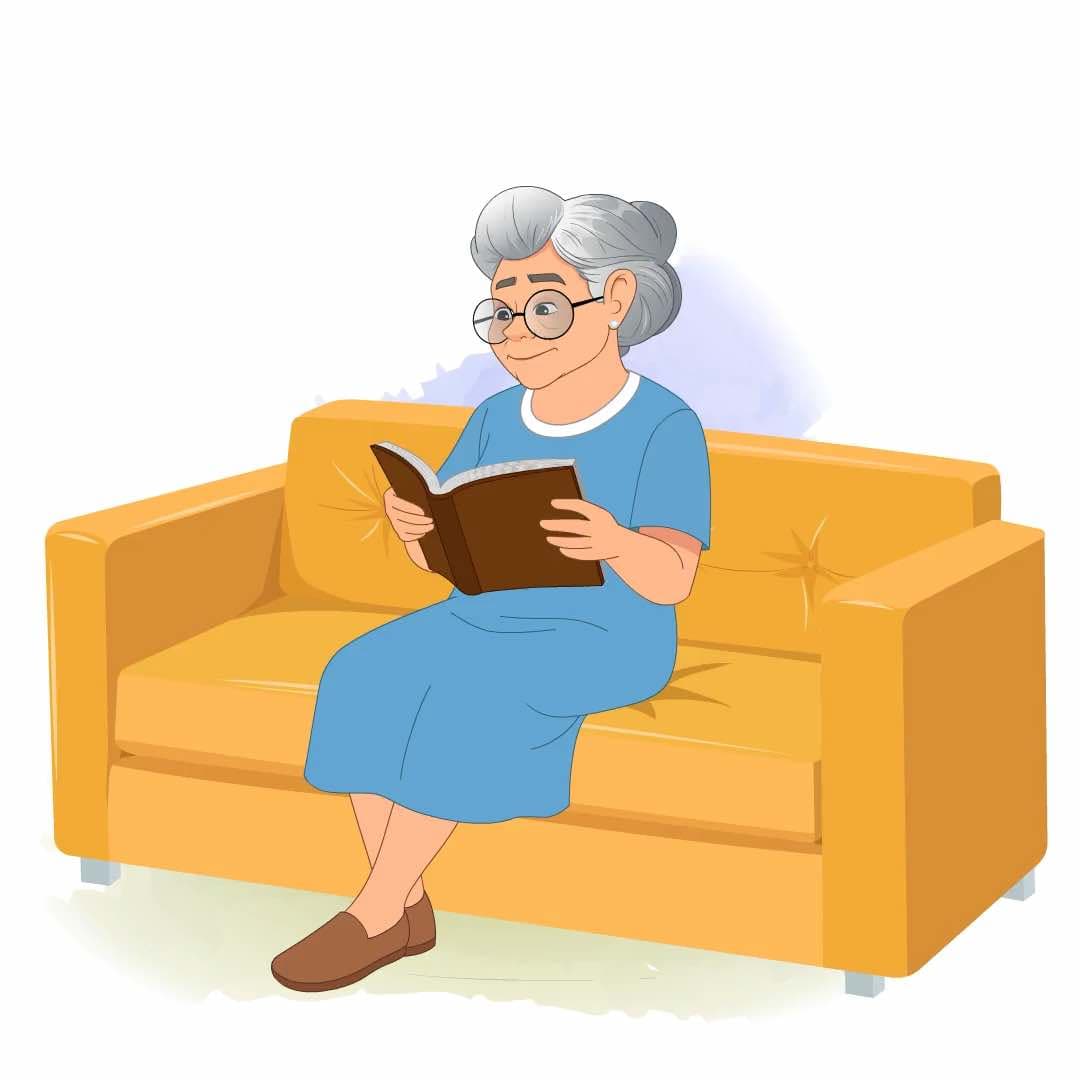 A grandma reading book animated vector cartoon character AKA Martha