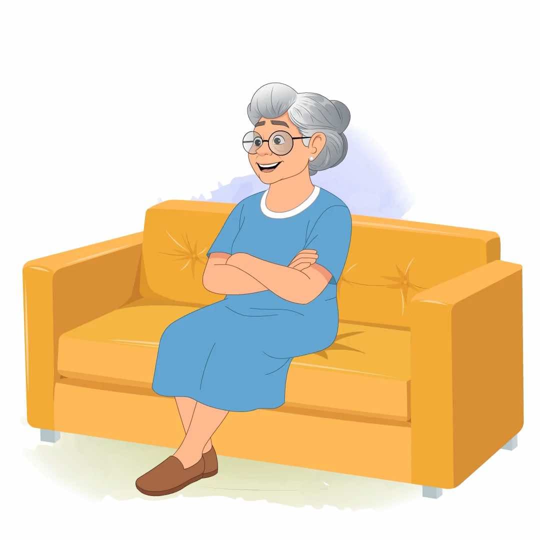 A grandma talking while sitting animate... | characterbazaar, image size:1080x1080