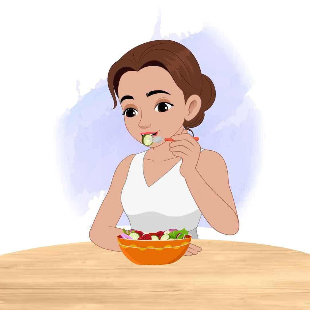 A belly dancer eating fruits animated vector cartoon character AKA Luna