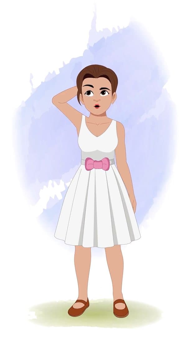 A confuse belly dancer in front view animated vector cartoon character AKA Luna