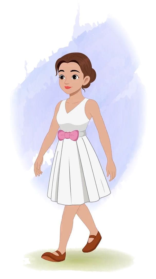 A belly dancer walking in 1/3 view animated vector cartoon character AKA Luna