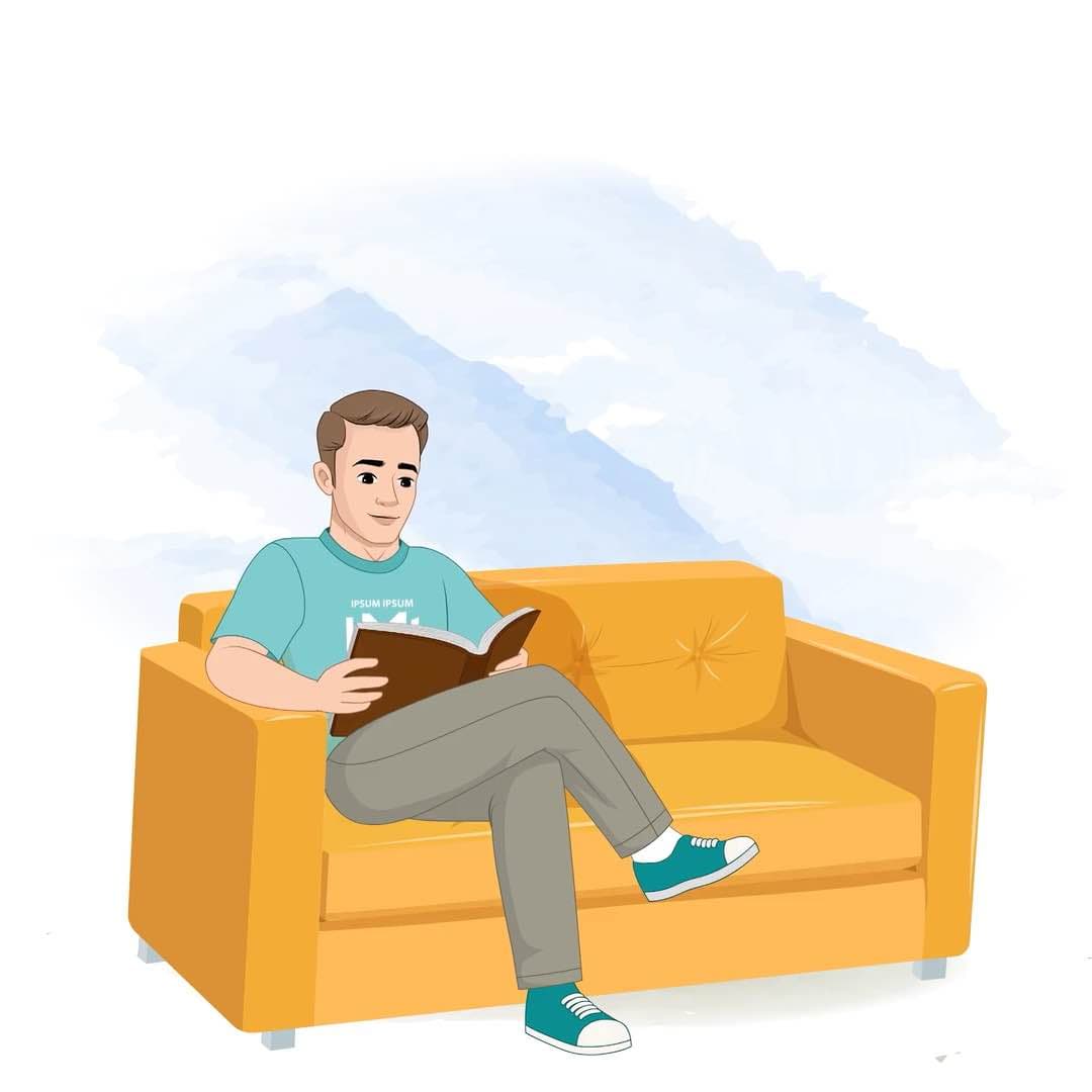 A handsome man reading book animated cartoon character vector AKA Sam
