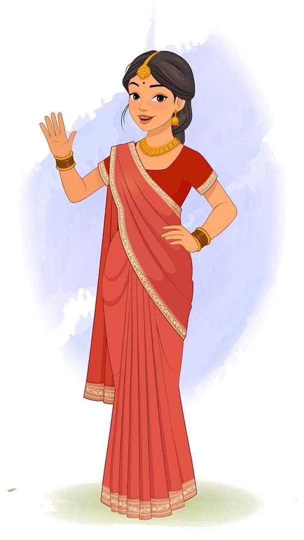 A beautiful Indian lady saying hi animated vector cartoon character AKA Bhoomika