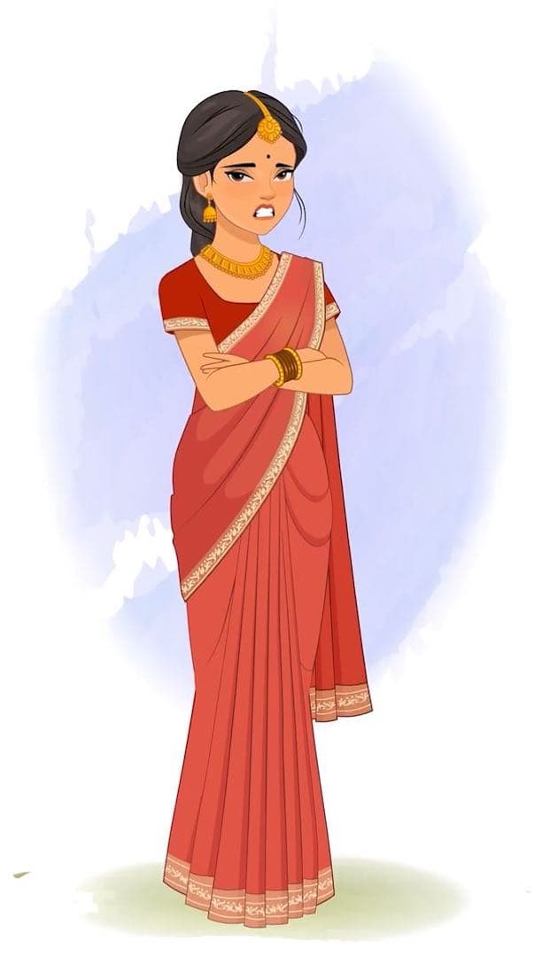 A beautiful Indian annoyed lady animated cartoon character AKA Bhoomika vector