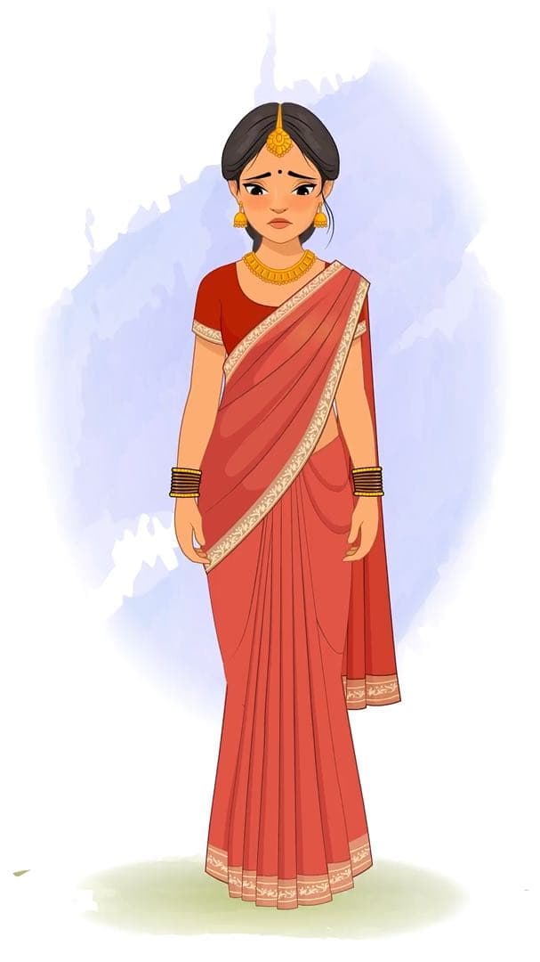 A beautiful Indian sad lady animated vector cartoon character AKA Bhoomika