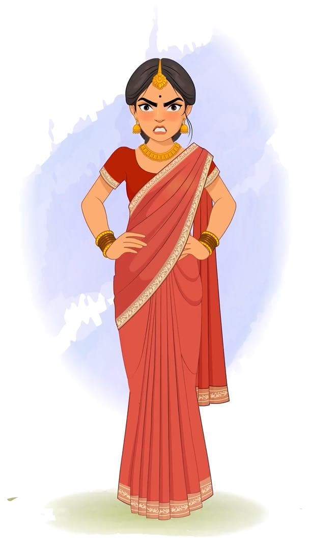 A beautiful Indian angry lady animated vector cartoon character AKA Bhoomika