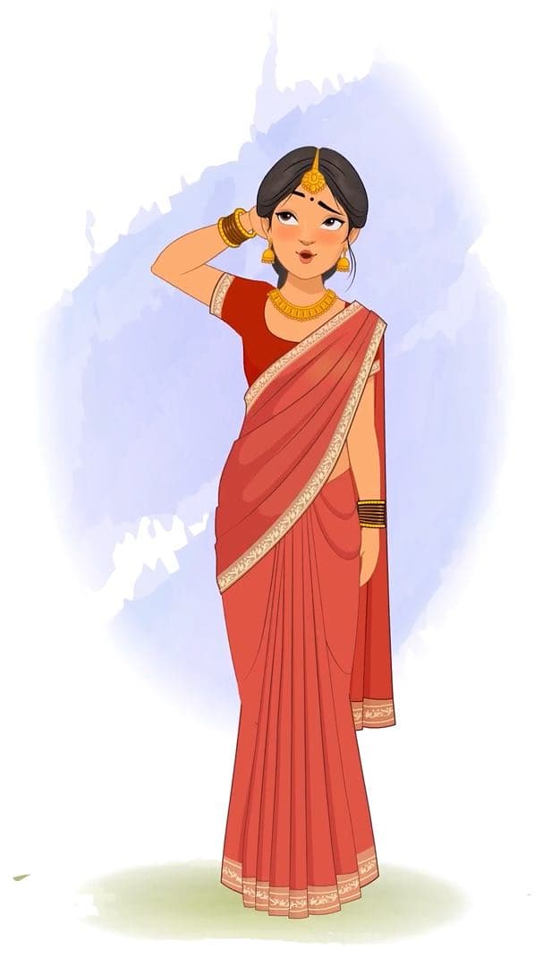 A beautiful Indian confused lady animated vector cartoon character AKA Bhoomika