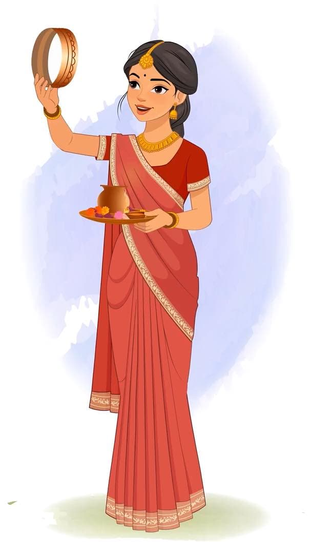 A beautiful Indian lady celebrating karva chauth animated vector cartoon character AKA Bhoomika