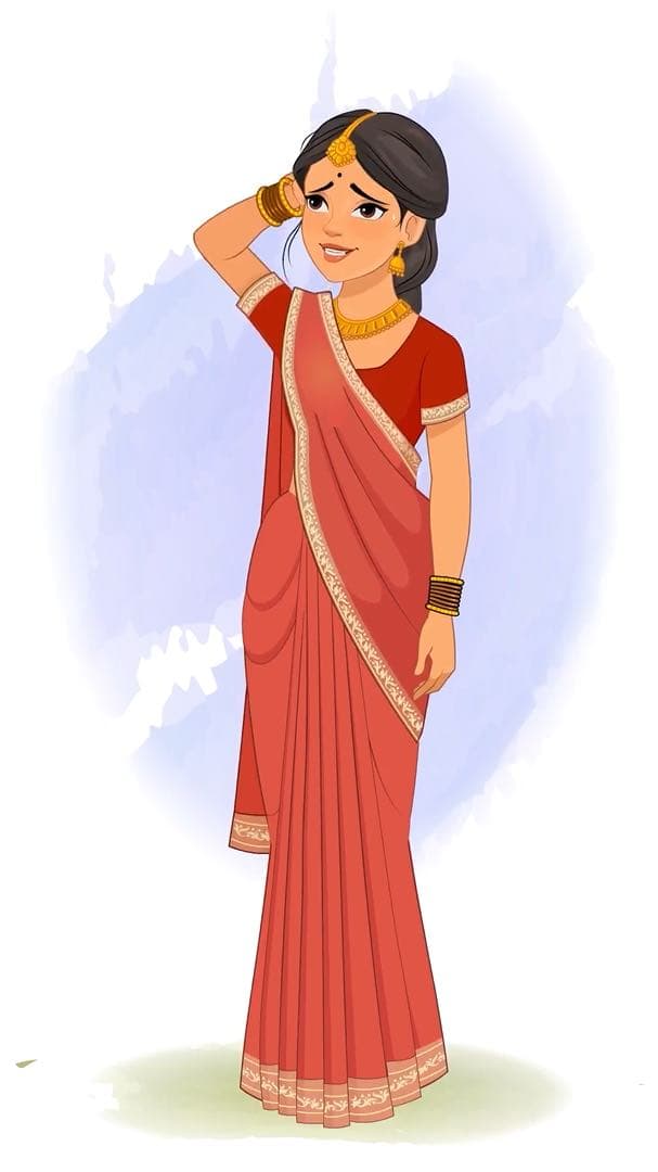 A beautiful Indian confused lady animated cartoon character vector AKA Bhoomika