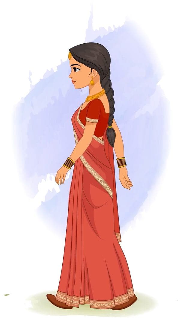 A beautiful Indian lady side walking animated vector cartoon character AKA Bhoomika