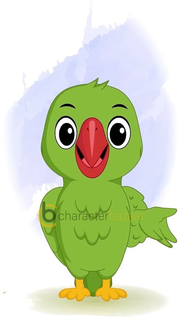 A green parrot talking animated vector cartoon character AKA Mithu