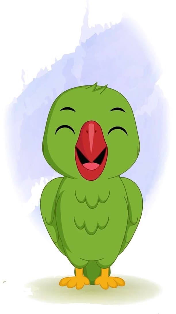 A green parrot laughing animated vector cartoon character AKA Mithu