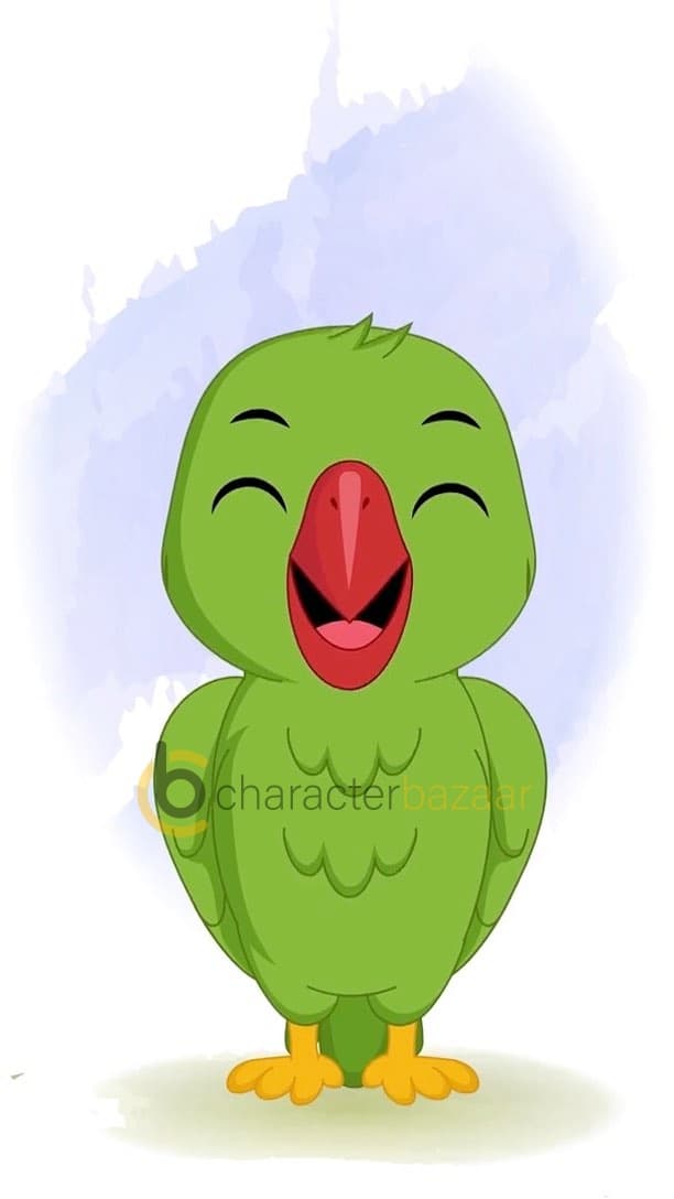 A green parrot laughing animated vector cartoon character AKA Mithu