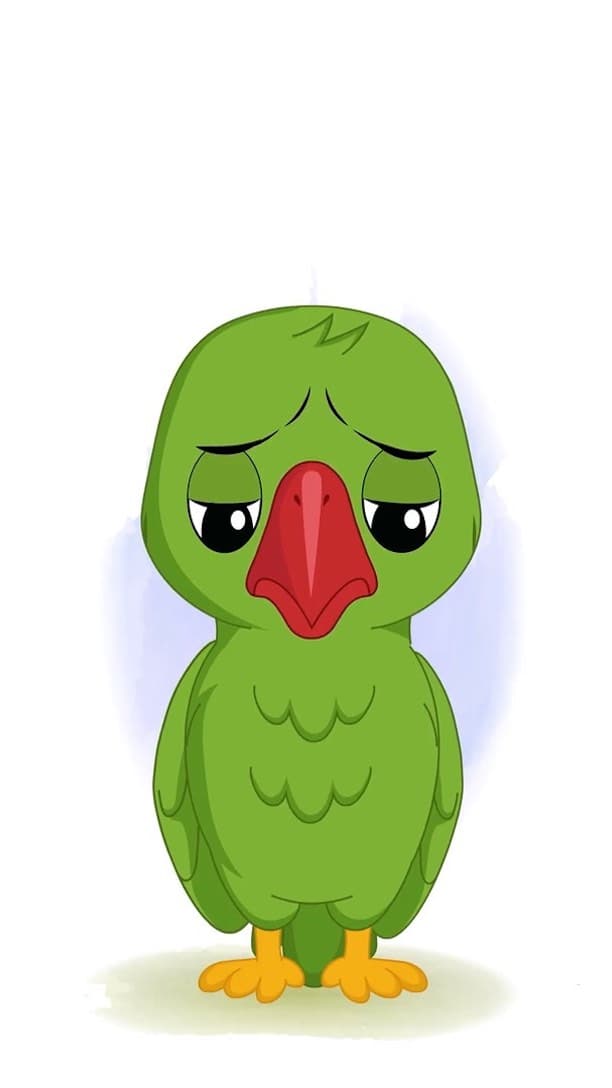 A sad green parrot animated vector cartoon character AKA Mithu