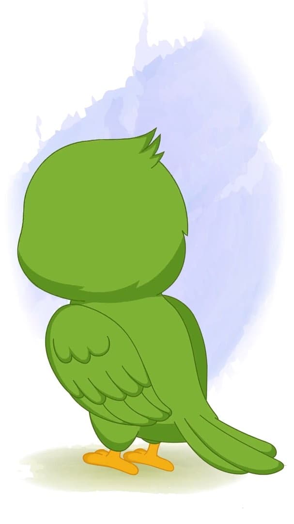A green parrot laughing in back view animated cartoon character vector AKA Mithu