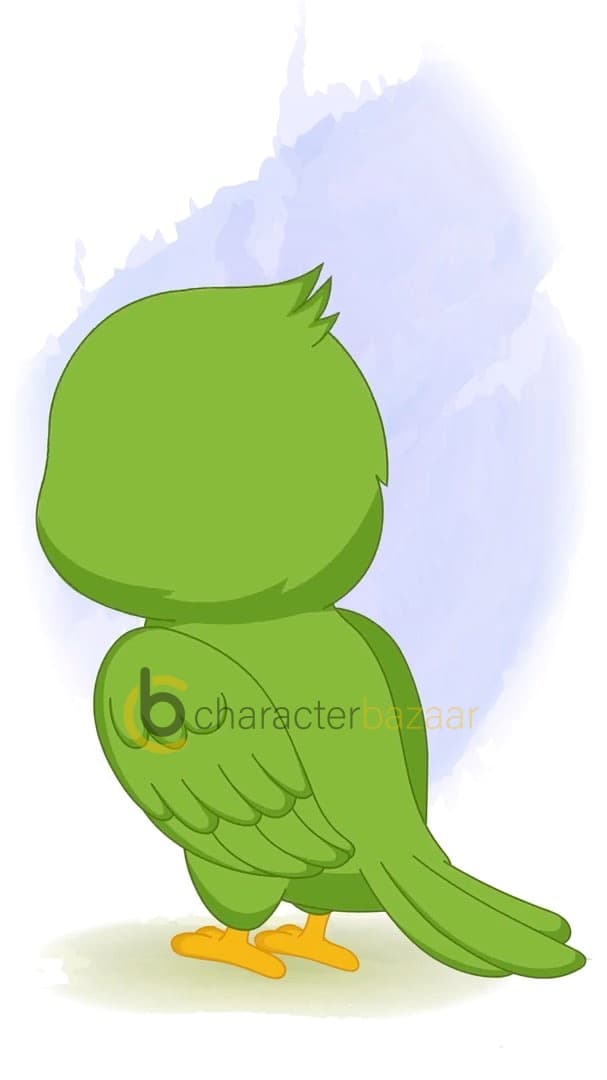 A green parrot laughing in back view animated cartoon character vector AKA Mithu
