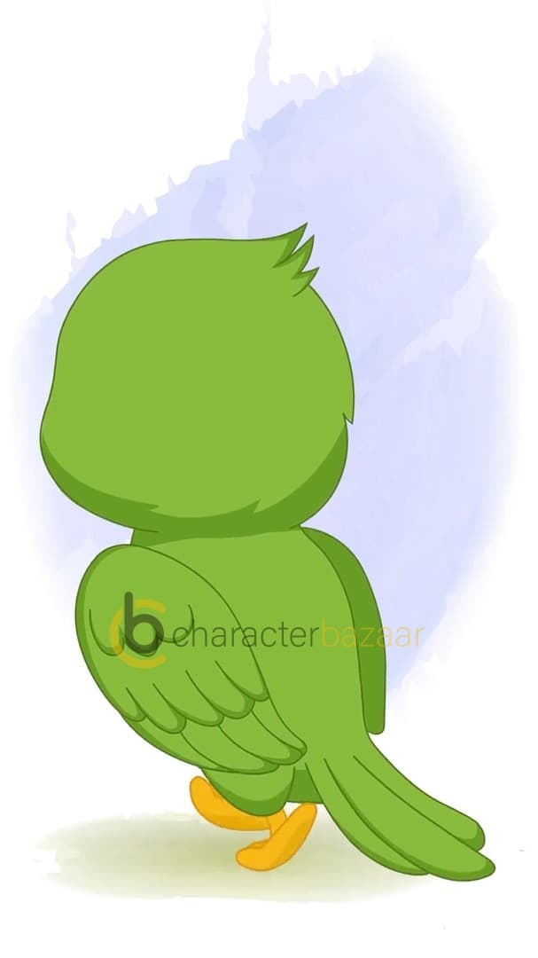 A green parrot walking in back view animated cartoon character vector AKA Mithu