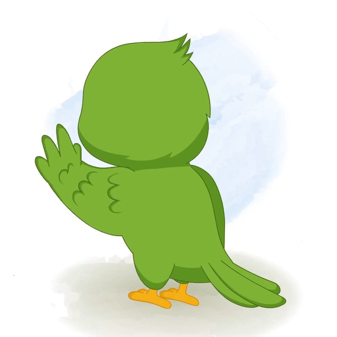 A green parrot saying hi in back view animated cartoon character vector AKA Mithu