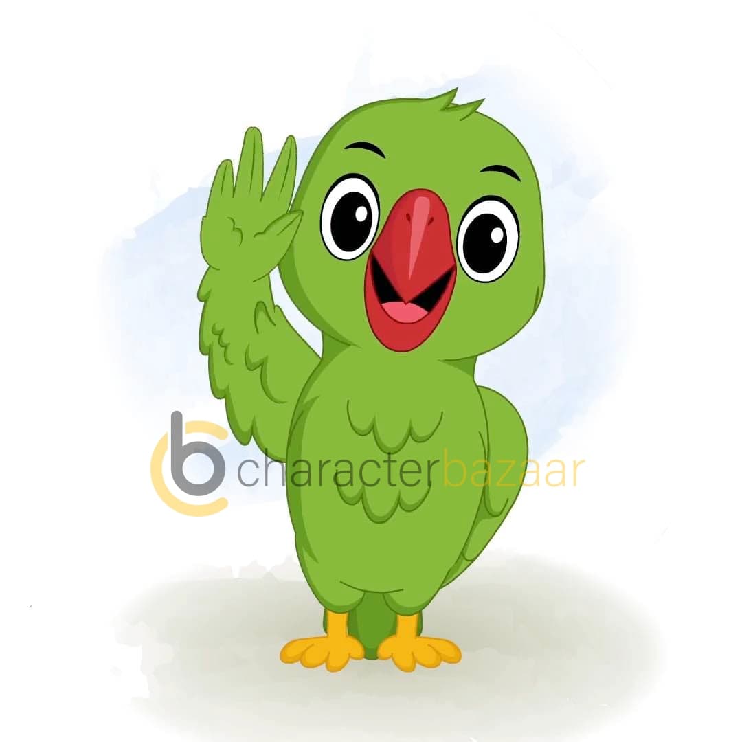 A green parrot saying hi animated vector cartoon character AKA Mithu