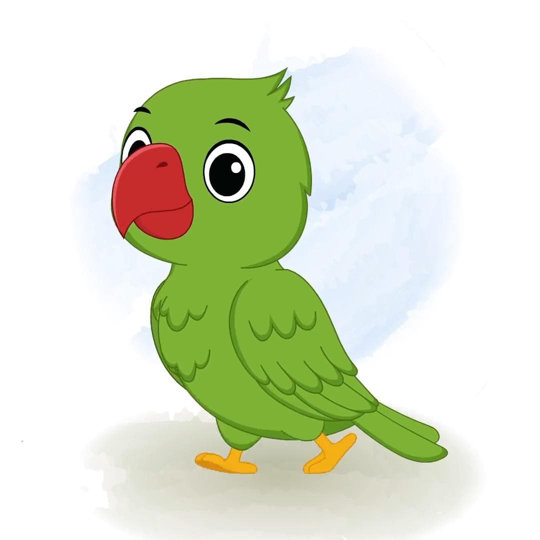 A green parrot walking animated cartoon character vector AKA Mithu