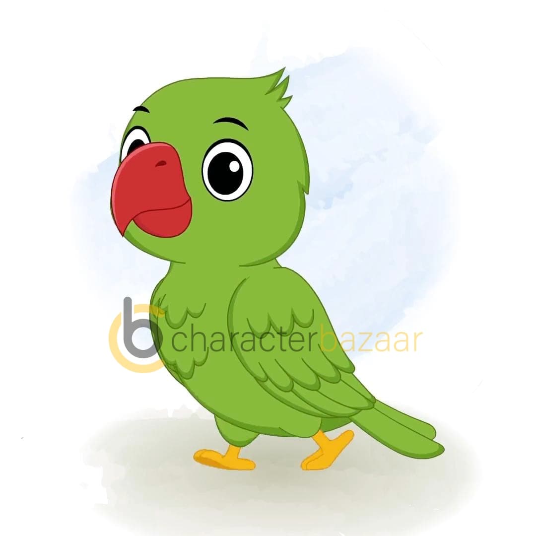 A green parrot walking animated cartoon character vector AKA Mithu