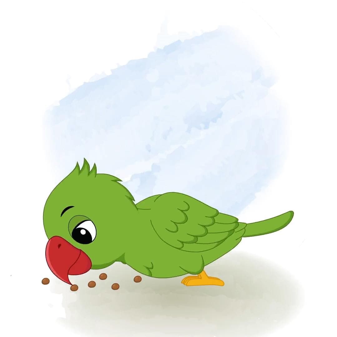 A green parrot eating seeds view animated cartoon character vector AKA Mithu