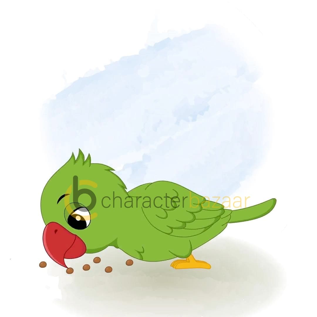 A green parrot eating seeds view animated cartoon character vector AKA Mithu