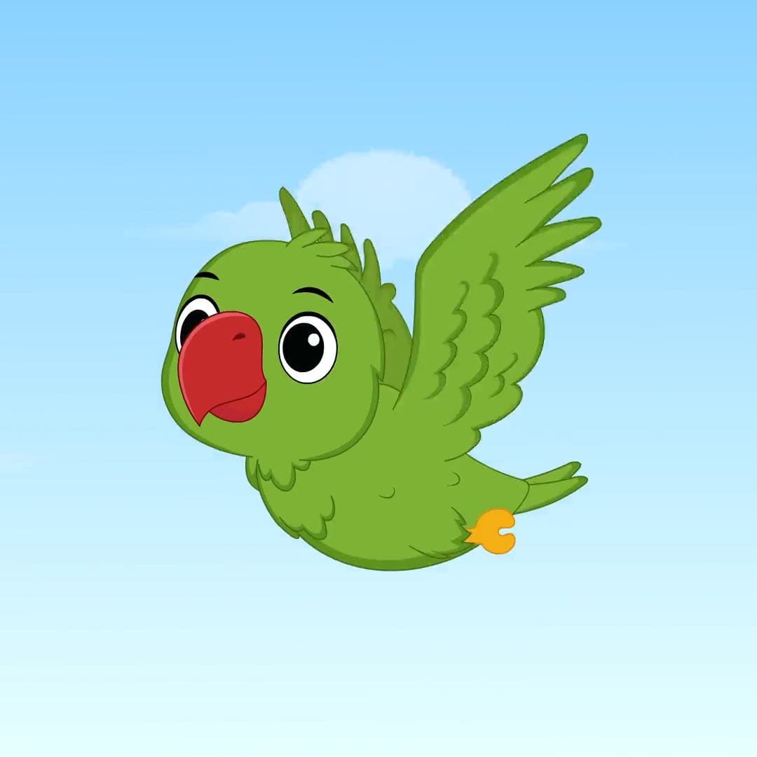 A green parrot flying animated cartoon character vector AKA Mithu