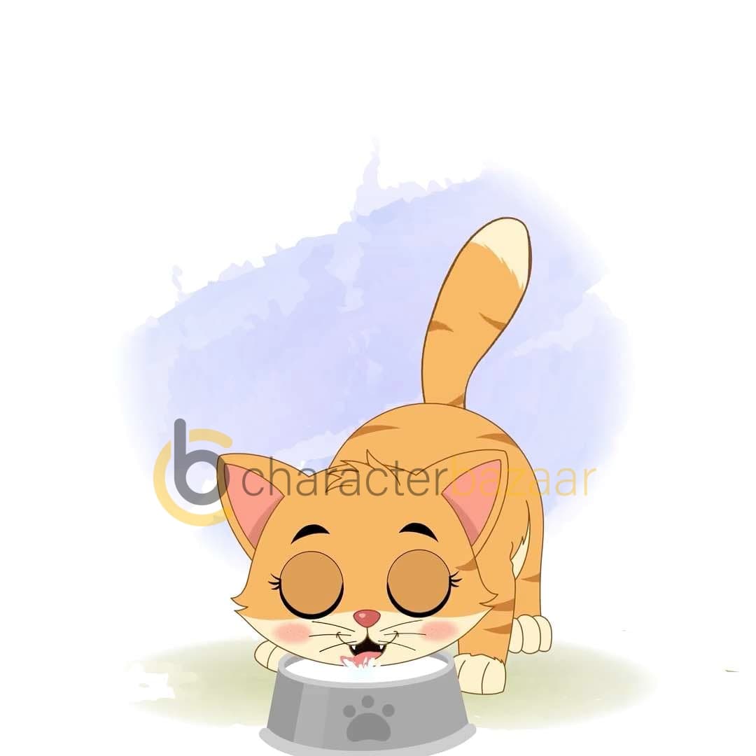 A cat drinking milk animated cartoon character vector AKA Coco The Cat