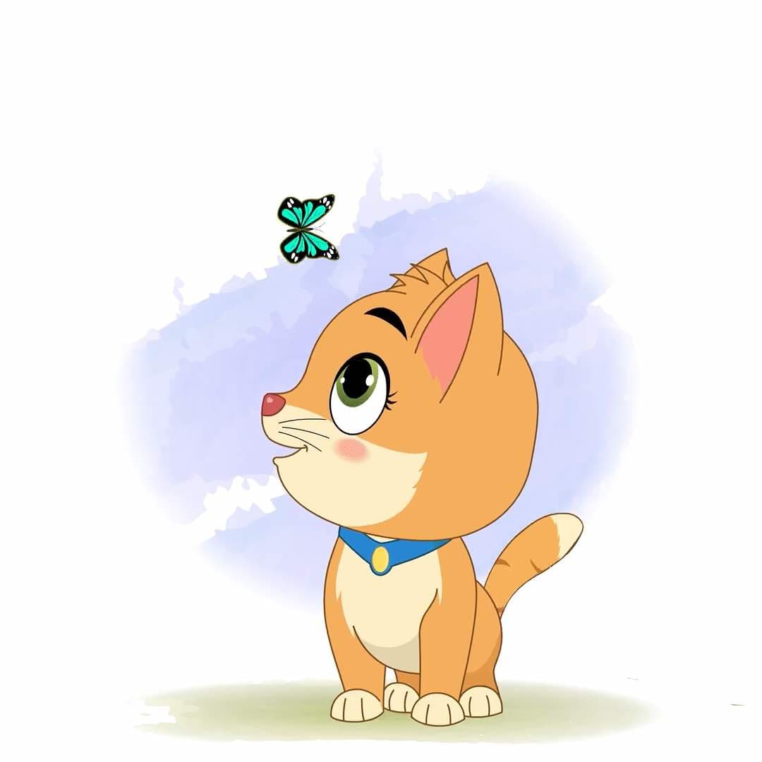 A cat playing with butterfly animated cartoon character vector AKA Coco The Cat