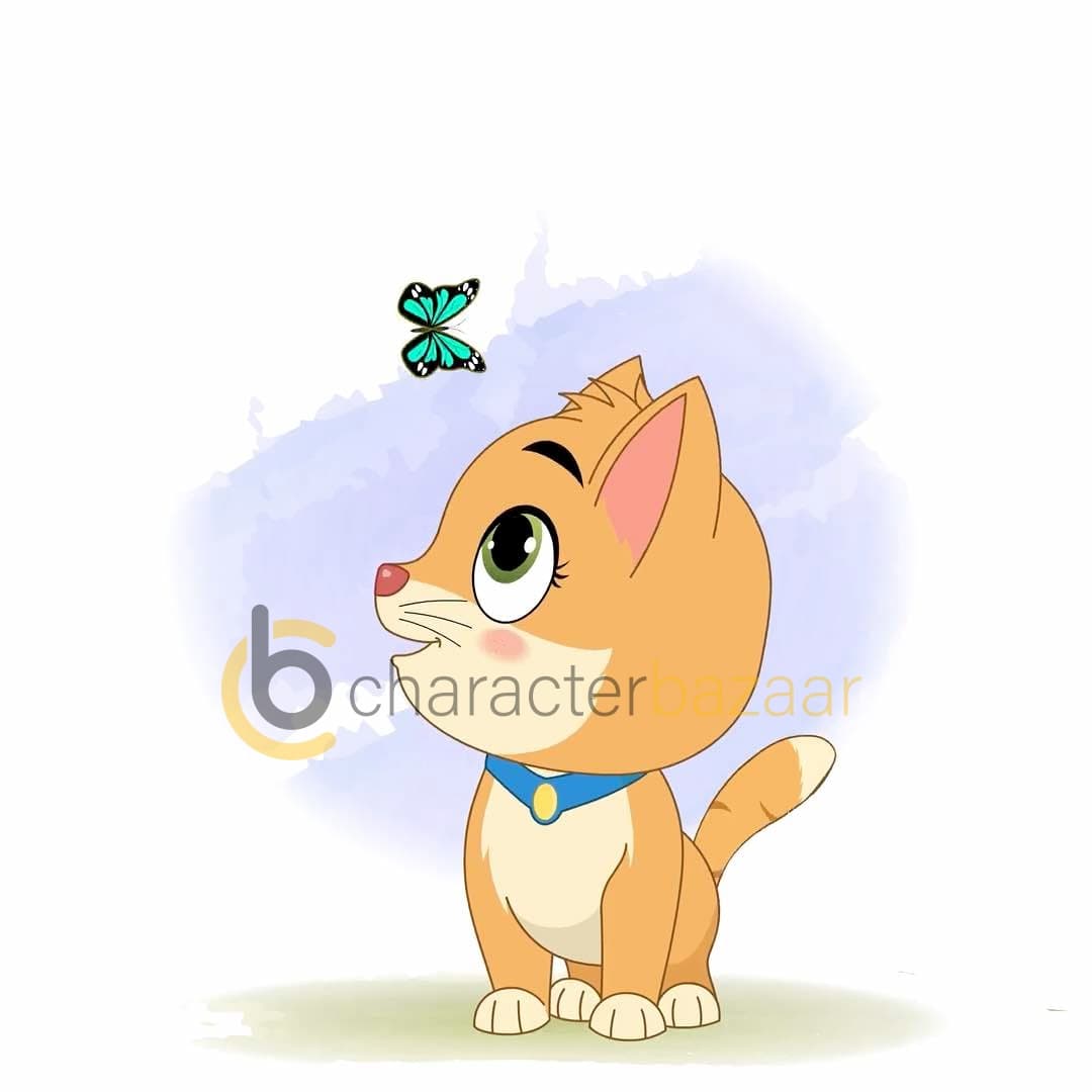 A cat playing with butterfly animated cartoon character vector AKA Coco The Cat
