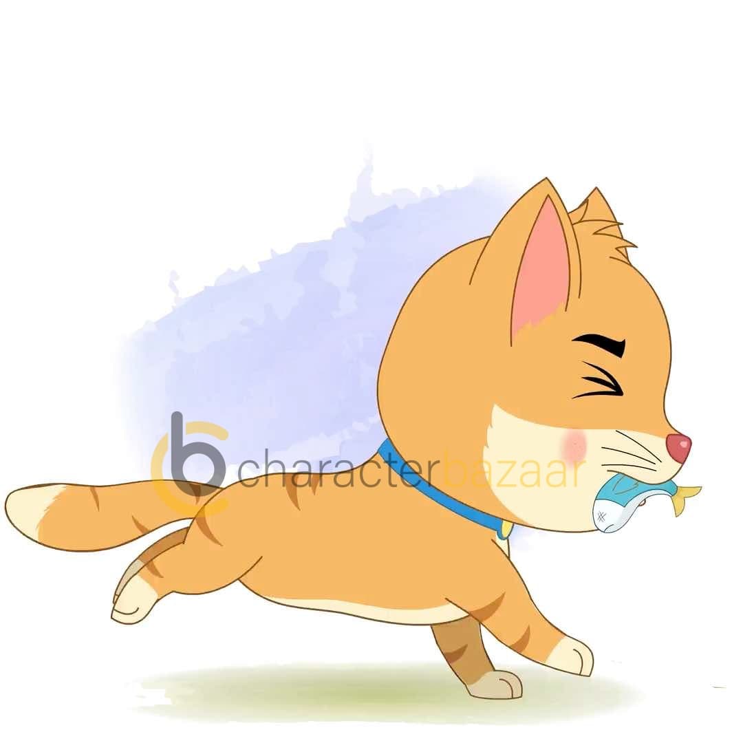 A cat running with fish animated cartoon character vector AKA Coco The Cat